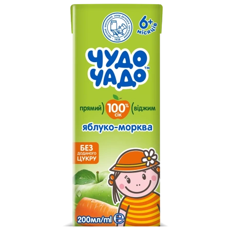 ЧУДО-ЧАДО Сок яблоко- морковь прямого отжима 200мл 